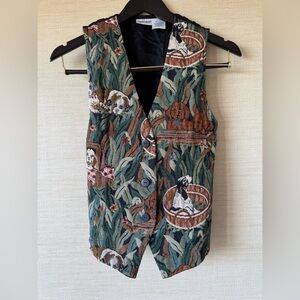 Vintage 90s Y2K Cabin Creek Cute Dogs Tapestry Unique Cottage Indie Vest Small